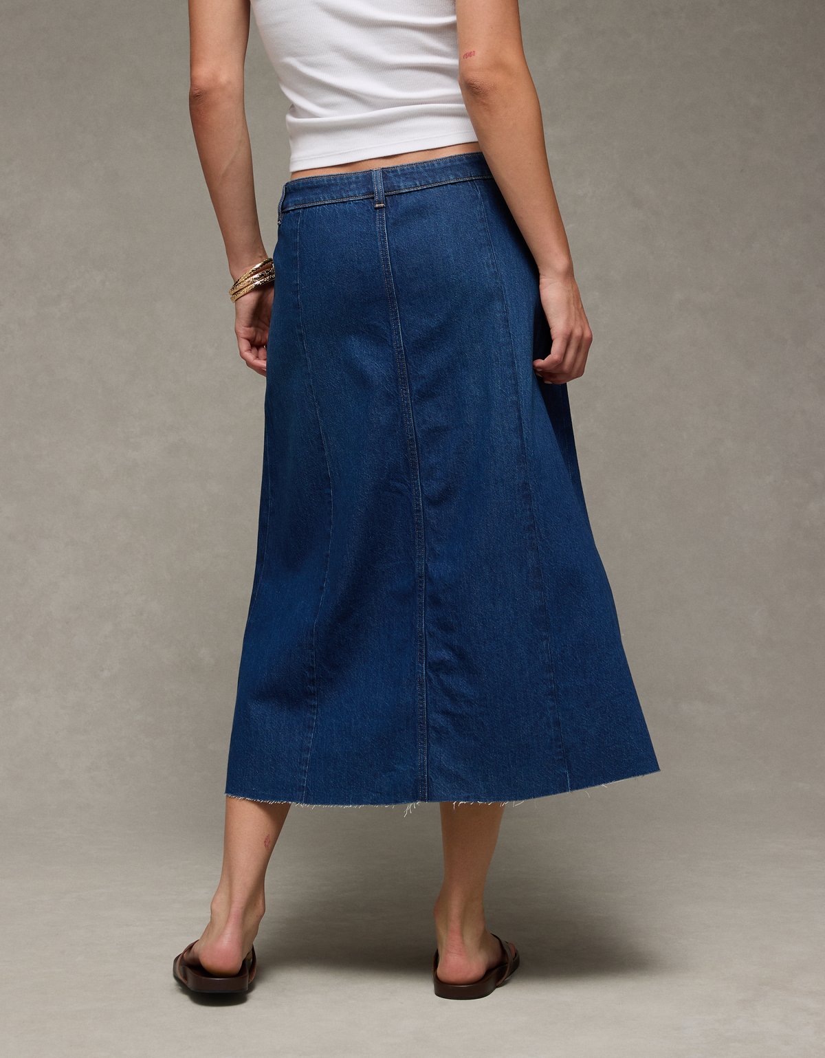 AE Low-Rise A-Line Denim Midi Skirt - image 2