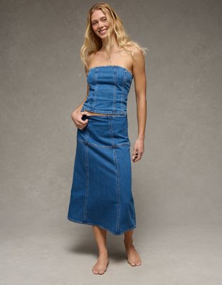 AE Dreamy Drape Low-Rise Midi Skirt