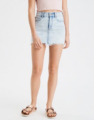 high waisted a line denim skirt