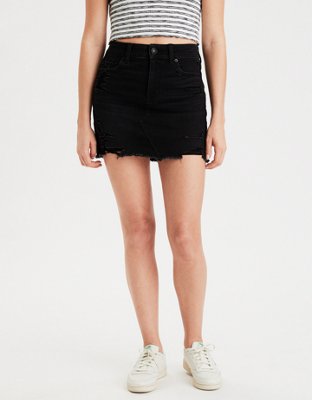 high rise denim mini skirt