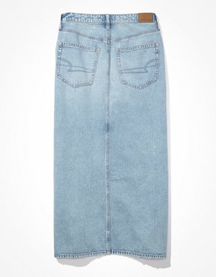 AE Dreamy Drape Low-Rise Denim Maxi Skirt