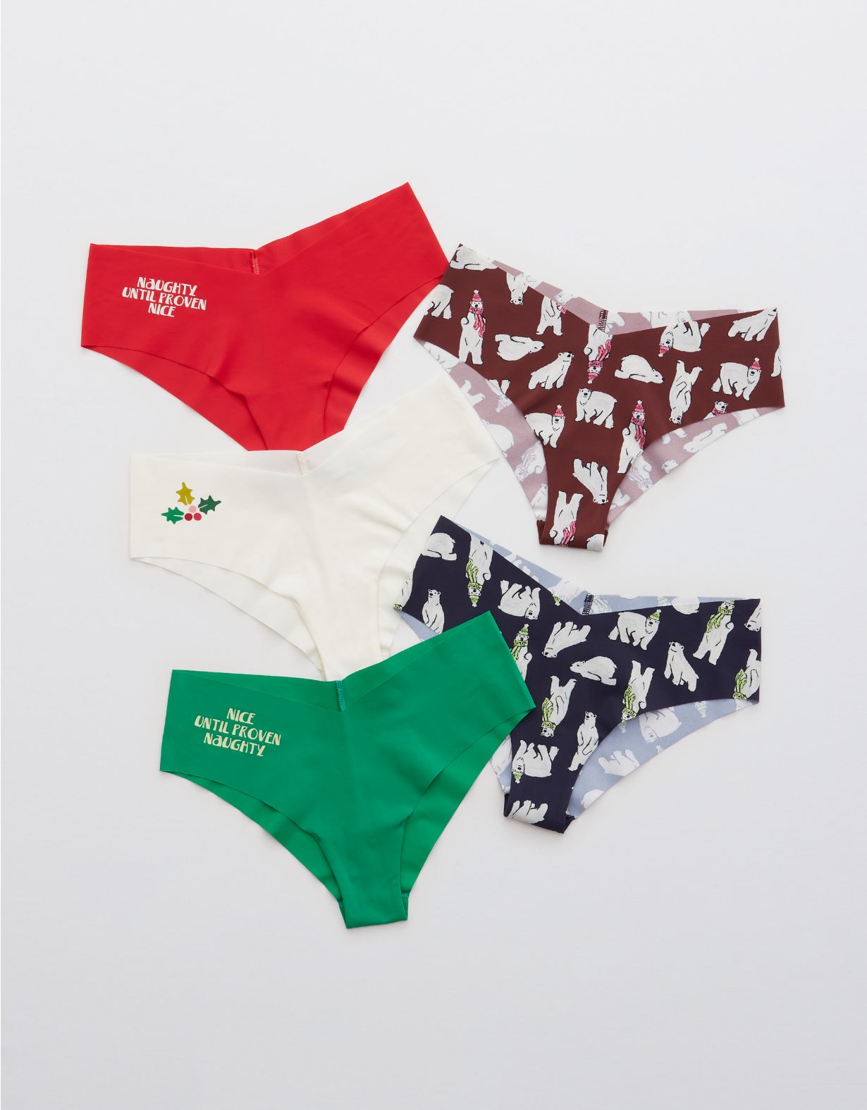 Aerie No Show Holiday Cheeky Underwear 5-Pack