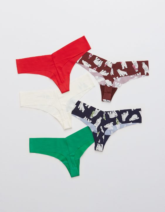 Aerie No Show Holiday Thong Underwear 5-Pack