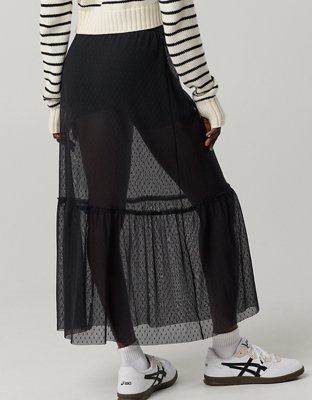 OFFLINE By Aerie Tiered Dot Mesh Maxi Skirt
