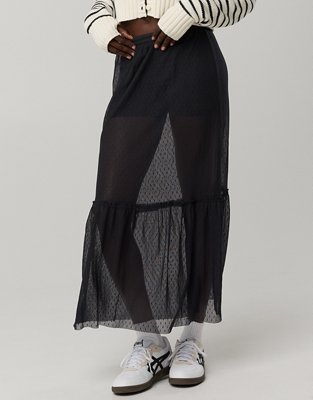 OFFLINE By Aerie Tiered Dot Mesh Maxi Skirt