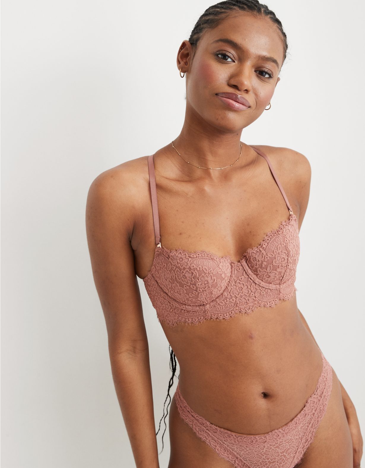 Aerie Real Power Balconette Lightly Lined Eyelash Lace Bra