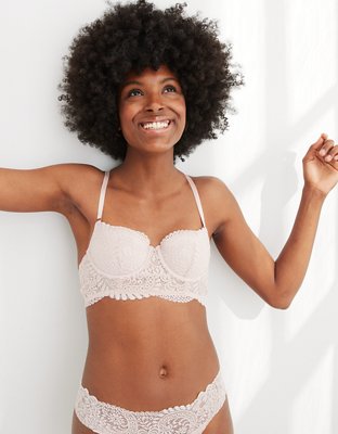 aerie, Intimates & Sleepwear, Aerie Womens Real Happy Wireless Lightly Lined  Retro Lace Bra In Black