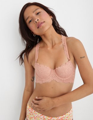 Aerie Real Power Lace Strappy Balconette Bra In Red