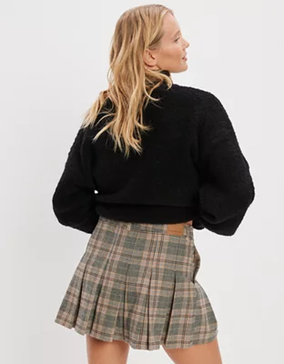 AE Low-Rise Pleated Plaid Mini Skirt
