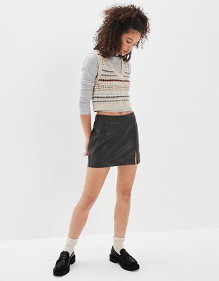 AE High-Waisted Vegan Leather Mini Skirt
