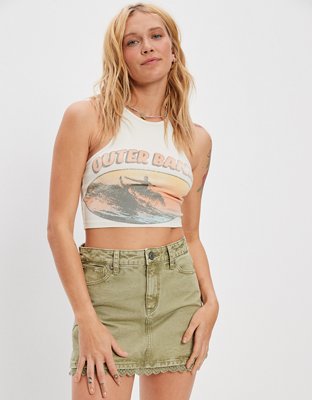Женские юбки American Eagle AE Super High-Waisted Lace Denim Mini Skirt — фото 5