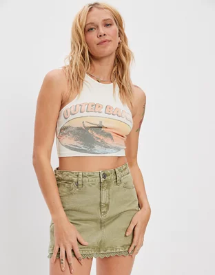 AE Super High-Waisted Lace Denim Mini Skirt