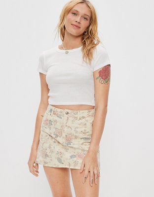 High waisted floral mini skirt sale