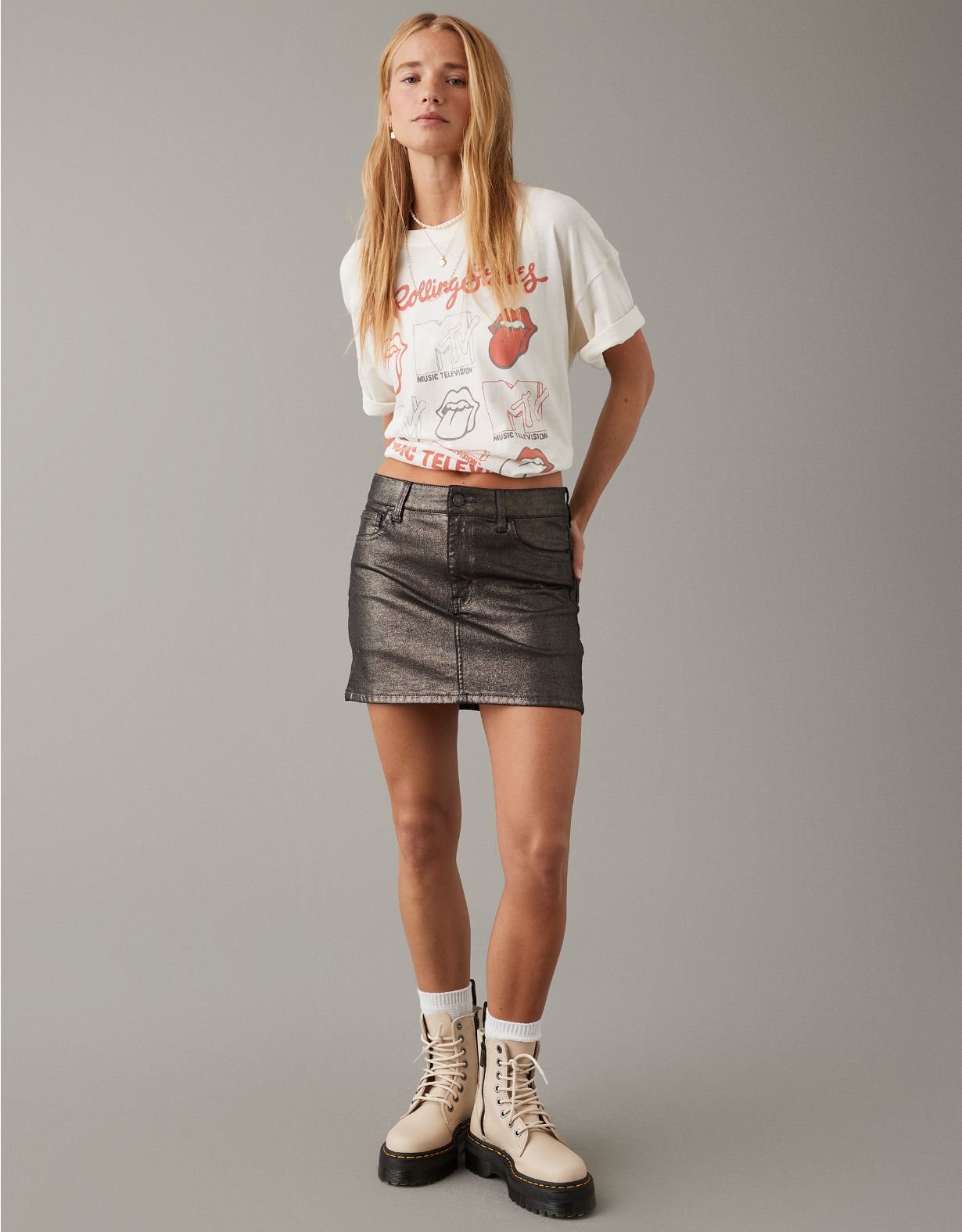 AE High-Waisted Glitter Mini Skirt