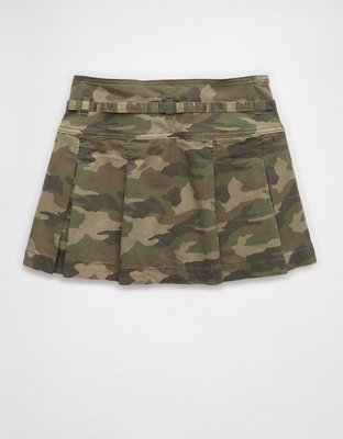 AE Stretch Low-Rise Pleated Camo Mini Skort