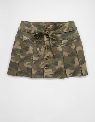 AE Stretch Low-Rise Pleated Camo Mini Skort