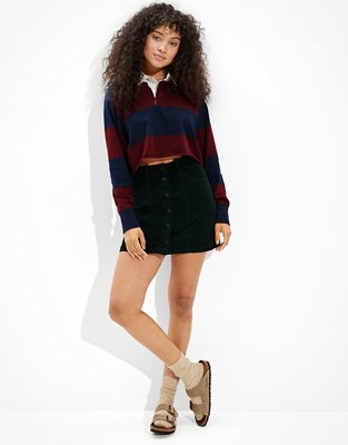 AE Corduroy Button-Up Skirt