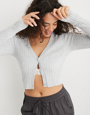Aerie Wide Rib Cropped Cardigan