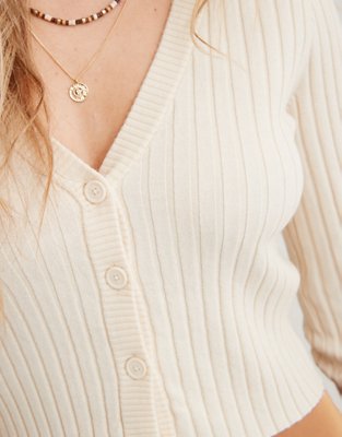 Aerie Wide Rib Cropped Cardigan