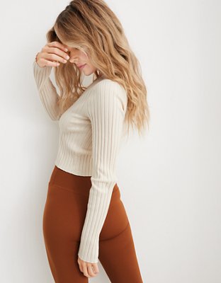 Aerie Wide Rib Cropped Cardigan