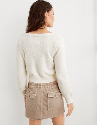 Aerie Fuzzy Cropped Cardigan
