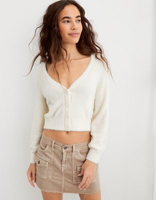 Aerie Fuzzy Cropped Cardigan