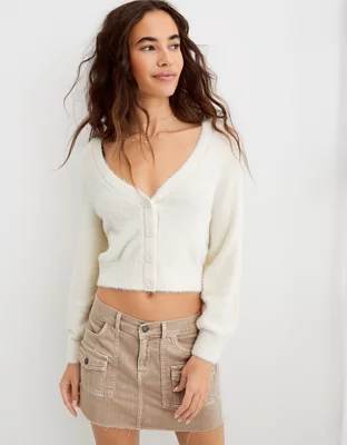 Aerie Fuzzy Cropped Cardigan