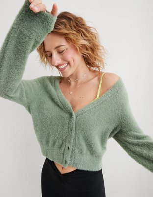 Fuzzy cropped clearance sweater