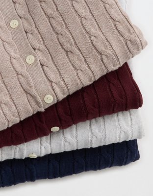 Женский кардиган Aerie Cotton Cable, цвет: Меланжевый серо-коричневый — фото 4