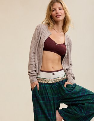 Женский кардиган Aerie Cotton Cable, цвет: Меланжевый серо-коричневый — фото 7