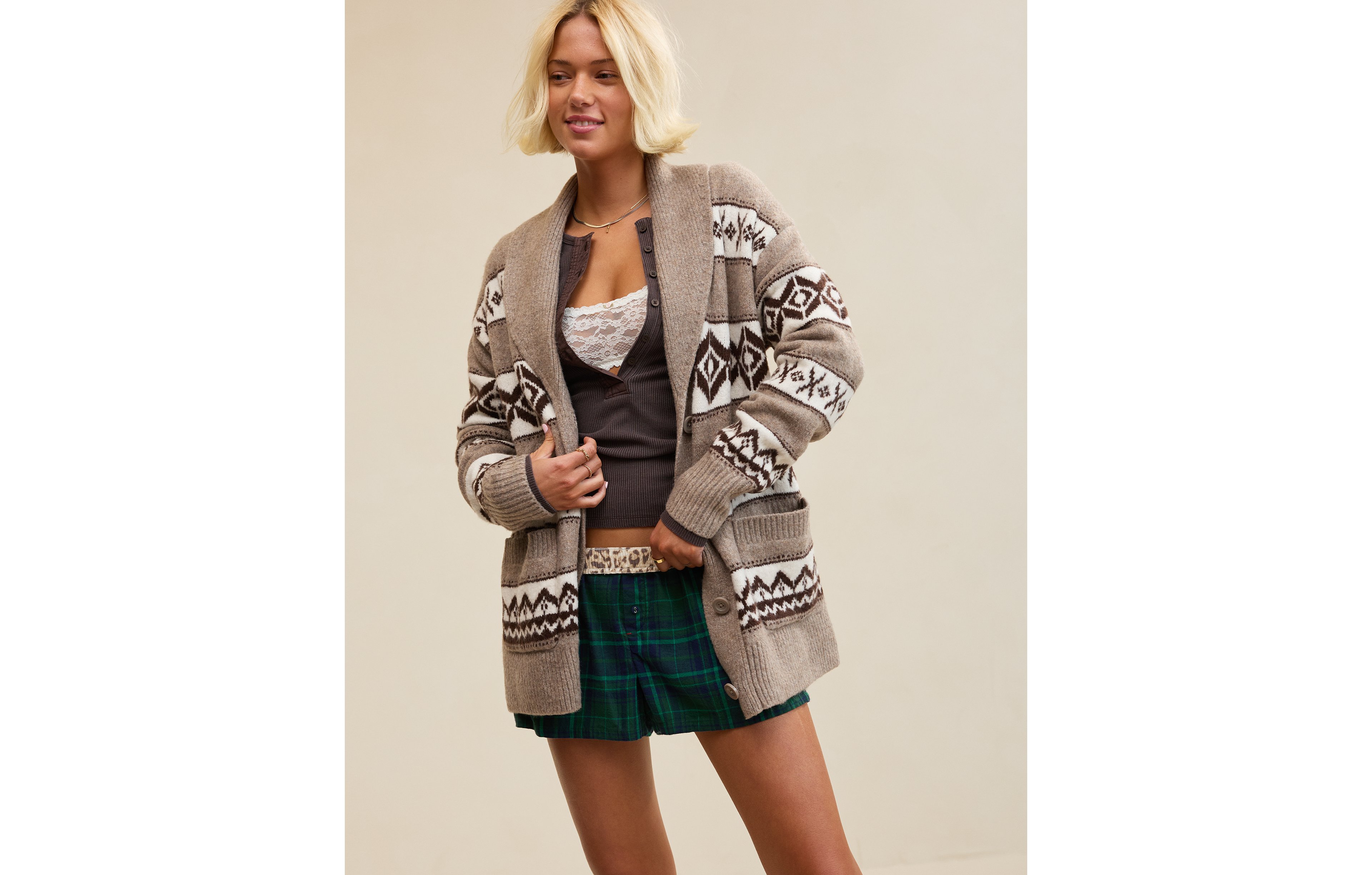 Aerie Fairisle Cabin Cardigan
