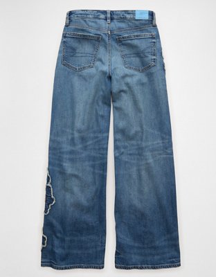 Женские джинсы American Eagle AE Syd Dreamy Drape Stretch Super High-Waisted Baggy Wide-Leg, цвет: Тёмная варка — фото 3