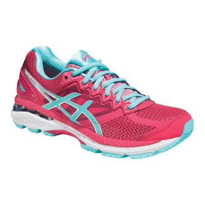 pink and blue running shoes
