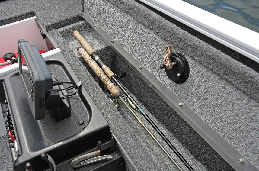1650 Angler Tiller Port Side Rod Storage Compartment Open