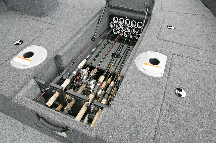 2075 Pro Guide Bow Deck Center Rod Locker Storage Compartment Open