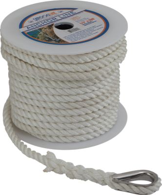 Sea Dog 301110150WH1 Premium Twisted 3-Strand Nylon Anchor Line, 3/8" × 150'