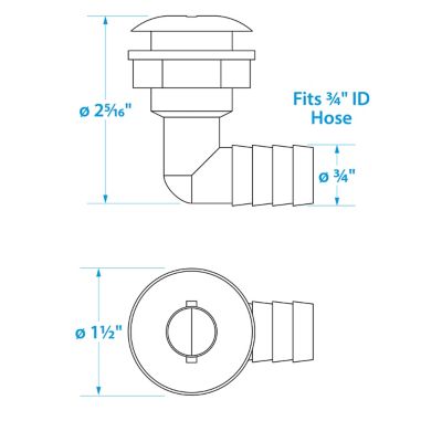 THRU-HULL CONN-WHT PLAS-1 NUT 3/4  X 90 DEGREE