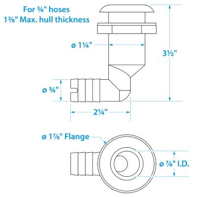 THRU HULL W/SS COVER-3/4″ 90DG