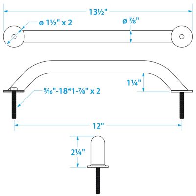 12″ SS STUD MOUNTED HAND RAIL