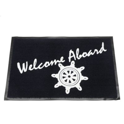 WELCOME ABOARD MAT-NAVY NAVY OLEFIN 18X27 W/LABELS