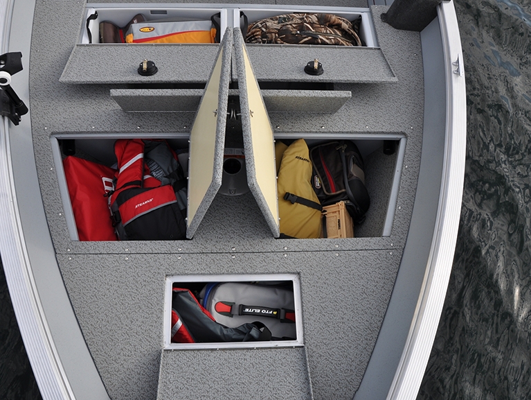 Outfitter Bow Deck Storage Compartments Open