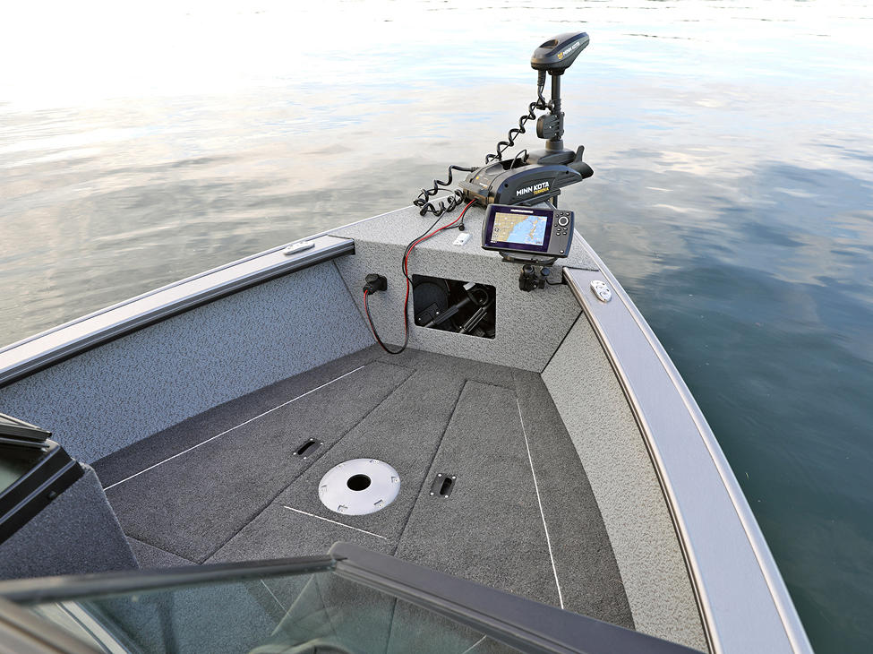 Fisherman Bow Deck Storage Compartments Closed (Shown with Vinyl Main Option)