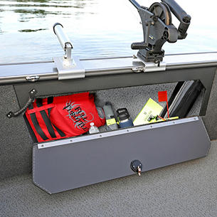Fisherman Starboard Storage Compartment Open (Shown with Optional Lockable Door)