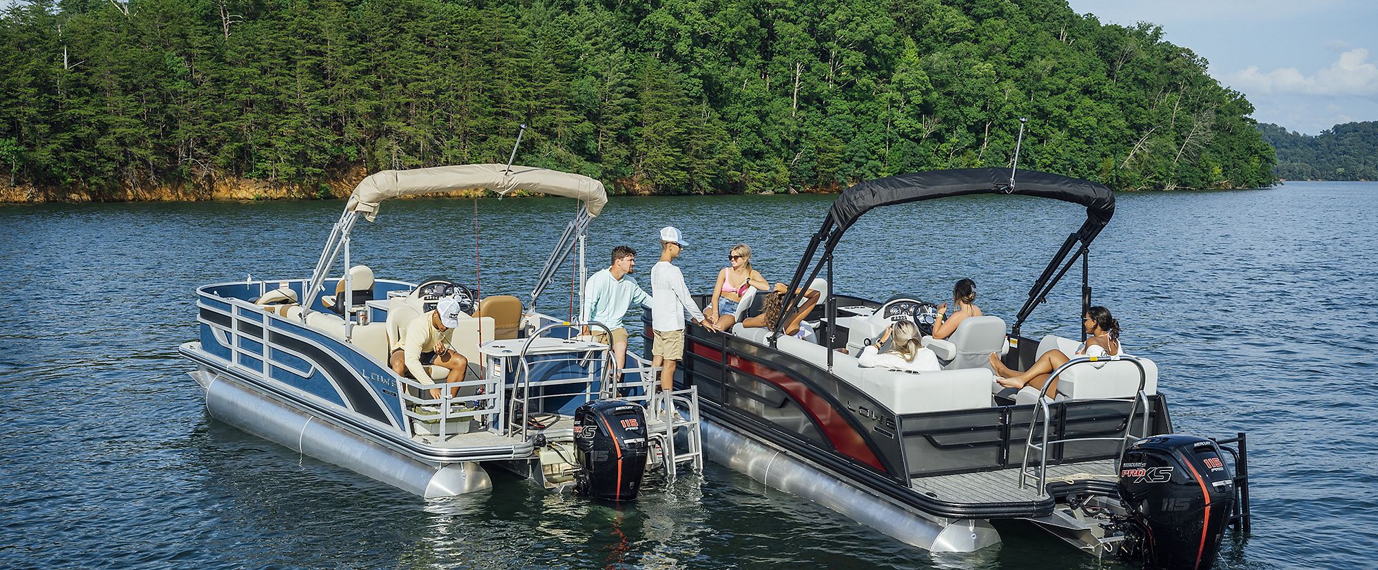 Friends and Family on Two Lowe Pontoon Boats, Stern View