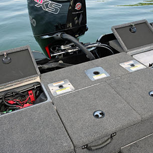 Pro-V Bass XS Aft Deck Storage Compartments Open