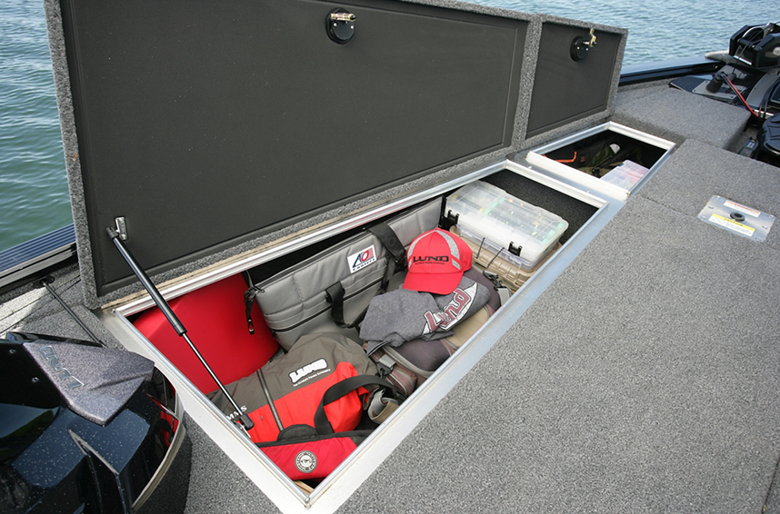 Pro-V Musky Bow Deck Port Storage Compartment Open