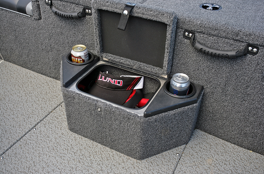 Pro-V Musky XS Aft Step Storage Compartment and Cup Holder.