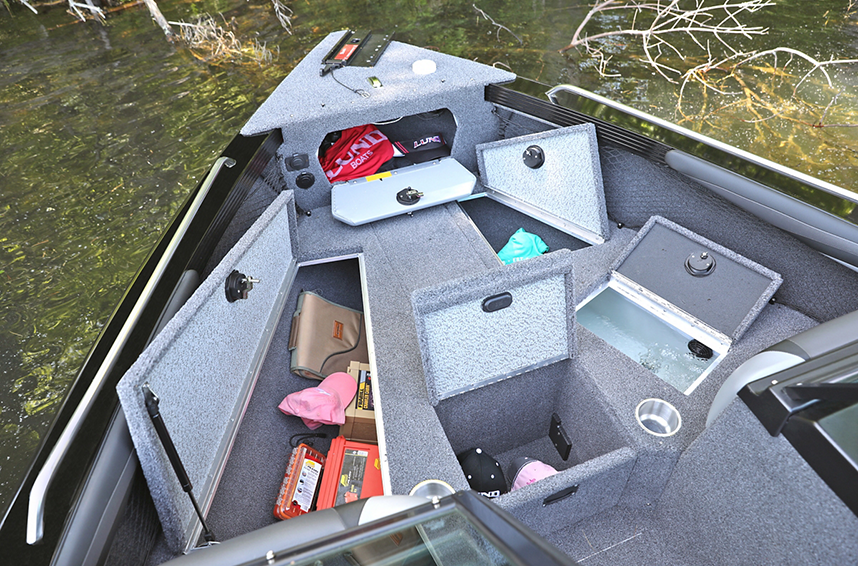 Tyee Bow Deck Storage Compartments Open