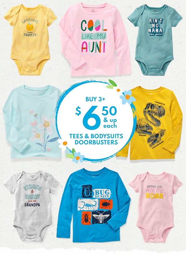 BUY 3+ | $6.50 & up each | TEES & BODYSUITS DOORBUSTERS