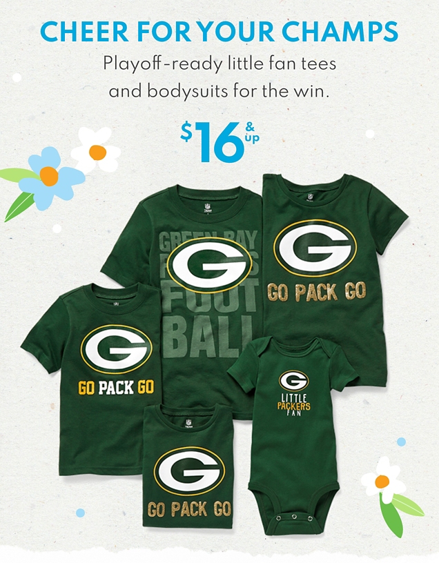 CHEER FOR YOUR CHAMPS | Playoff-ready little fan tees and bodysuits for the win. | $16 & up